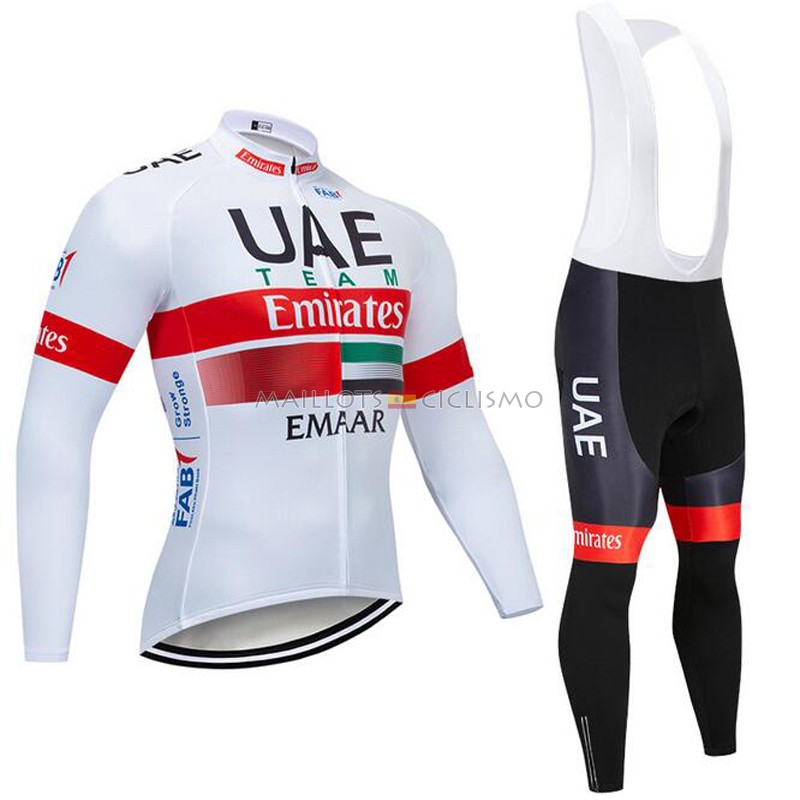 2019 Maillot UCI Mondo Campione UAE Tirantes Mangas Largas Blanco Rojo